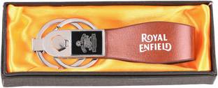 AVI Royal Enfield Leatherite Brown Logo and Printing Key Chain