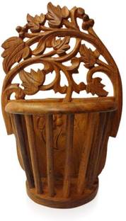 DESI KARIGAR Flower Vase Wall Hanging Hand Carved Decorative Handicraft Gift Item Wooden Vase