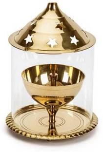 Startraders AKHAND DIYA Brass, Glass Table Diya