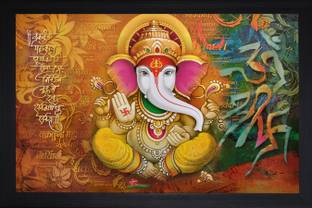 saf Ganesha Textured Print with UV Canvas 14 inch x 20 inch Painting