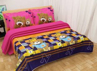 ISLEEP Polycotton Double Flat 144 TC Cartoon Bedsheet