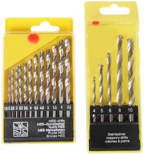 ISC Drill Bit Set Combo HSS 13 Pcs For Metal , Wood , Plastic & Masonary 5 Pcs Wall , Brick , Concrete 9 Jack's