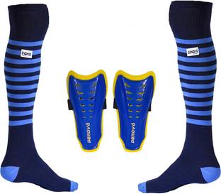 DENOVO Justry Football Kit (One Pair Lycra Striped Knee Length Football Socks + One Pair Shin Guard) Football Kit