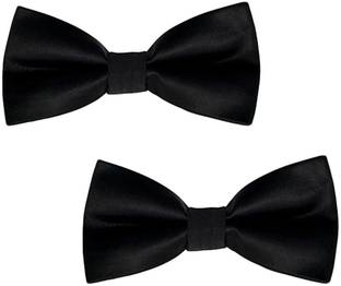 Qtsy Black Bow Solid Men Tie