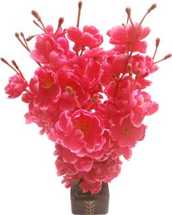 KAYKON Beautiful Artificial Orchid Flowers With Small Designer Wooden Pot Flowers For Home Decoration Office Decor -13 sticks -16 inch Red Orchids Artificial Flower  with Pot