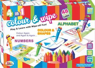 एकता 4 in 1 Colour and Wipe Kit 48 reusable cards crayons kit coloring and learning education child creativity development