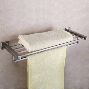 Garbnoire Stainless Steel Towel Rack / Towel Stand / Wall Mounted Towel Shelf / Towel Bar of Square Series for Bathroom, Washroom Silver Towel Holder
