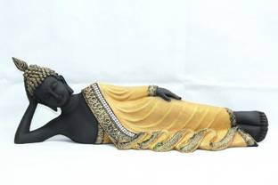 PH Artistic Yellow Home decorative Buddhism God Sleeping Buddha Idol Statue Poly Resin Decorative Showpiece  -  13.2 cm