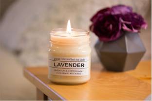 First Row Aromatic Fables 8oz Soy Wax Lavender Fragrance Gifting White Color Glass Jar Scented Candle Candle