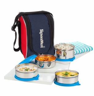 Signoraware Executive Max Fresh Stainless Steel Lunch Box Set, Set of 4, Blue 4 Containers Lunch Box