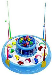 Shrih Fishing Fish Catching Game with 26 Pcs Of Fish, 2 Rotary Fishing Pond & 4 Pods Includes Music and Lights Function Party & Fun Board Game