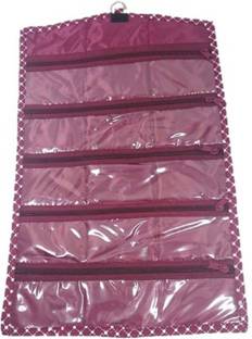 ultimatefashionista Travel Watch Chain Bracelet Anklets Foldable Bag Jewellery Vanity Box (Maroon) jewellery box, vanity box Vanity Box