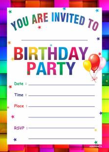 Askprints Birthday Metallic card Invitations with Envelopes - Kids Birthday Party Invitations for Boys or Girls (25 Count) BIC-501 Invitation Card