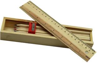 BuzyKart 12 Pencil Different Crayon Color Pencils, Scale (Ruler) & Wooden Sharpener Art Wood Pencil Box
