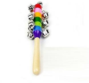 BuzyKart Wooden Rainbow Handle Jingle Bell Rattle Toy Crib Shaker Stick Rattle
