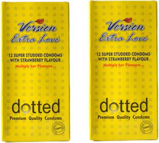 Version Male Condom Extra Love Dotted Strawberry Combo 2 Packets (24Pcs) Condom