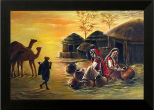 saf Rajasthani Village Painting Digital Reprint 14 inch x 20 inch Painting