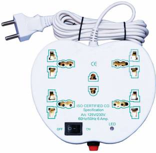 S.Blaze Multi-Colour 5 in 1 White Extension cord with ON / OFF switch and indicator 3-4m lengthy wire 220 A Three Pin Socket