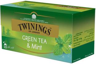TWININGS Green Tea & Mint, 25 Tea Bags - 37.5g (25x1.5g) Mint Green Tea Bags Box