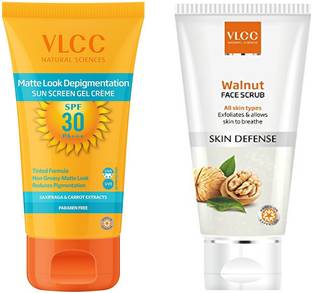 VLCC Matte Look SPF 30 Sun Screen- 50 g and Walnut Face Scrub- 80 g