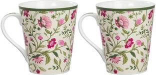 CLAY CRAFT India Circus Rose Mallow Moscheutos Milk Set of 2 Bone China Coffee Mug