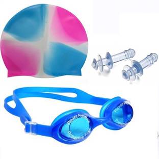 अस एंटरप्राइज MS 0026 High Quality Combo of Silicone material Swimming Cap, Goggles and Ear Plug for Men, Women & Kids स्विमिंग किट