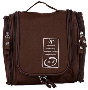 Iktu Multifunction Unisex Zipper Toiletry Bag Travel Organizer Hanger Storage Waterproof Makeup Pouch Cosmetic Case (Brown)
