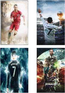 HK Prints 45 cm Cristiano Ronaldo Combo sticker Set of Four stickers | Ronaldo sticker | Cristiano Ronaldo sticker for room Self Adhesive Sticker