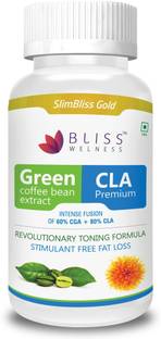 Bliss Welness Slim Bliss Gold Premium Combo of Green Coffee Bean Extract 50% CGA + CLA 80% Conjugated Lenoleic Acid Powder Weight Loss / Fat Burn Health Supplement - 60 Vegetarian Capsules