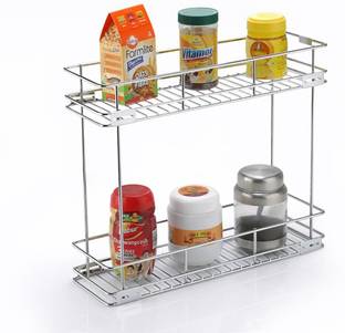 KEEPWELL Containers Kitchen Rack Steel Pull Out Drawers | 2 Shelf Kitchen Rack | Modular Kitchen Drawer| Multipurpose Utensils holder | Kitchen Trolley | Kitchen cabinet (Size: 8 x 20 x 17 inch)