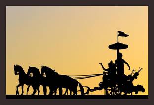 Mad Masters Mad Masters Silhouette of Lord Krishna and Arjuna statue (Mahabharata). 1 Piece wooden framed painting |Wall Art | Home Décor | Painting Art | Unique Design | Attractive Frames Digital Reprint 12 inch x 18 inch Painting