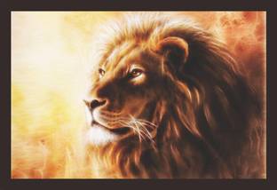 Mad Masters Mad Masters A beautiful airbrush painting of a lion head with a majesticaly peaceful expression with fractal efect profile portrait 1 Piece wooden framed painting |Wall Art | Home Décor | Painting Art | Unique Design | Attractive Frames Digital Reprint 12 inch x 18 inch Painting