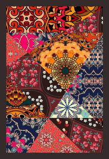 Mad Masters Mad Masters Festive patchwork pattern in Indian style with flower - mandala. Bright Hippie design print on fabric. 1 Piece wooden framed painting |Wall Art | Home Décor | Painting Art | Unique Design | Attractive Frames Digital Reprint 12 inch x 18 inch Painting