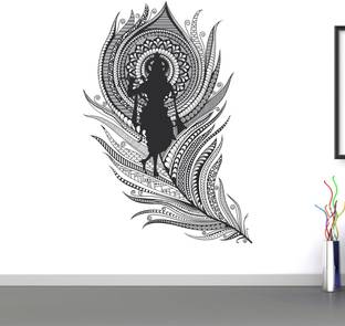 Happy Walls Krishna in a peacock feather