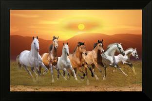 saf Seven Horses UV Textured Framed Digital Reprint 14 inch x 20 inch Painting