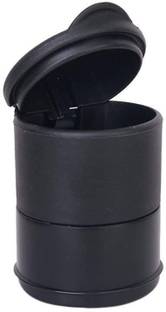 RHONNIUM ™ Travel Cigarette Ashtray Car Auto Portable Smokeless Cup Holder Cylinder With LED Light Lid Office - Metallic Black Plastic, PTFE (Non-stick), Aluminium Ashtray