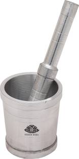 KESAR KUNJ (3.4" x 3.5" Inches Mortar) Aluminium Mortar and Pestle ( Pack of 2) Aluminium Masher