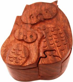 Purpledip Wooden Puzzle Box 'Mamma Owl - Baby Owl': Handmade Mystery Keepsake Magic Game Gift (11294)