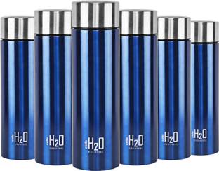 cello H2O Stainless Steel Water Bottle Set, 1 Litre, Set of 6, Blue  1000 ml Bottle