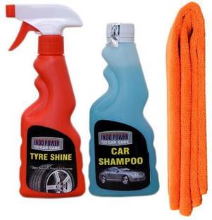 INDOPOWER TYRE SHINER SPRAY 250ml.+ CAR SHAMPOO 250ml.+ 1PC CAR MICROFIBER CLOTH ORANGE. Car Washing Liquid
