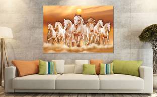 saf SEVEN HORSES SPARKLE COATED SELF ADHESIVE WITHOUT FRAME Digital Reprint 24 inch x 36 inch Painting