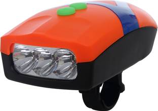 Dark Horse CE Standard Bicycle 3 LED 3 Mode Front Head Light & Loud Horn Bell, Orange LED Front Light