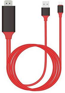 microware HDMI Cable 2 m 8 Pin Lightning To HDMI Cable HDTV Adapter for Apple iPhone and iPad Series HDMI Cable (Red)