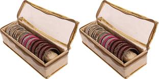 KUBER INDUSTRIES Brocade Rod Bangle Box, Golden Set of 2 Pcs Jewellery bangle box Vanity Box
