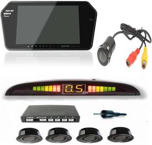 RWT 7 inch Full HD Car Video Monitor with USB & Bluetooth +Reverse Parking Camera + Black Reverse Car Parking Sensor for Universal Car Reverse Assist Camera System