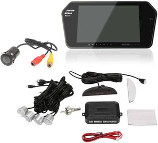 RWT 7 inch Full HD Car Video Monitor with USB & Bluetooth +Reverse Parking Camera + Silver Reverse Car Parking Sensor for Universal Car Reverse Assist Camera System