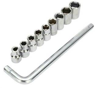 Three Secondz 10Pcs Drive Socket with L Set Metric Sockets with L Wrench in Box Tool Kit Socket Set
