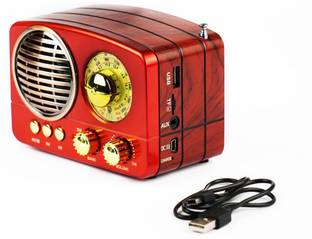 Noizzy Box Retro XS Vintage Retro Classic Portable Bluetooth Speaker With Led Light And Display, Fm Radio, Support Micro Tf Sd Card, Usb Input, Aux Line-in (Wine Red) 10 W Bluetooth Speaker