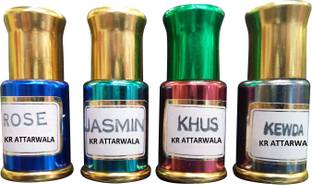 Kr Attarwala Quality Long Lasting Alcohol Free Attar Roll-ons (Rose Jasmine Khus Keora) Attars For Men & Women (3ml each) Floral Attar