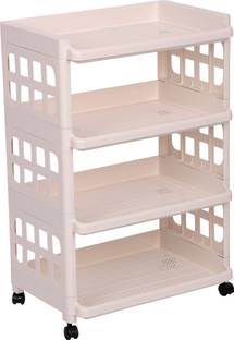 Urbancart Multi Purpose 4-Tier Plastic Trolley Cart/Storage Organizer Shelf/Utility cart (4 Tier) Plastic Kitchen Trolley